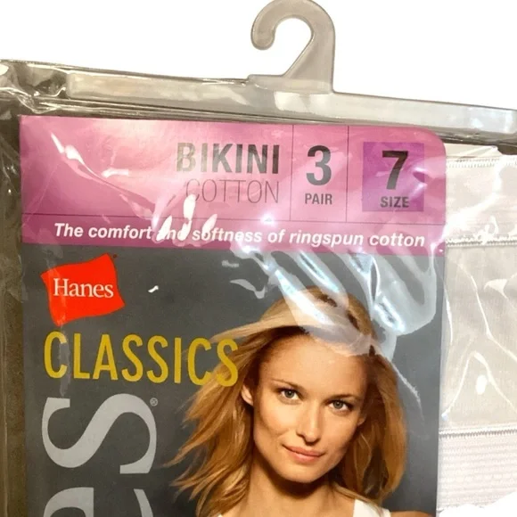 Vintage Hanes Classic White 3 Pack Ringspun Cotton Bikinis, Size 7 New Old Stock - Picture 2 of 6